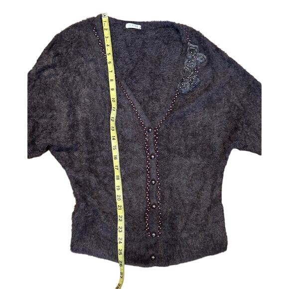 0918 Large Brown Beaded Embellished cardigan 3/4 sleeves sweater Preppy Academia - Picture 6 of 10